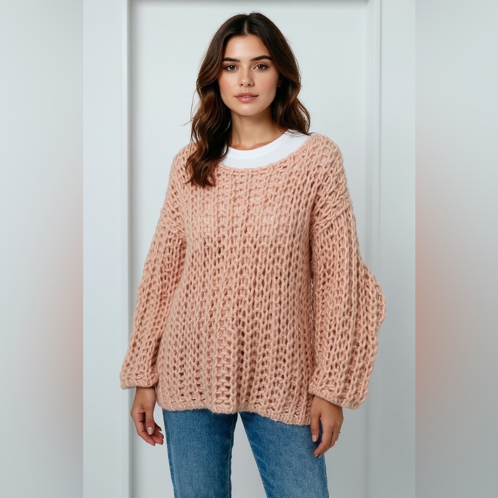 Massimo Dutti Made In Italy Blush Pink Chunky Knit Jumper/Sweater